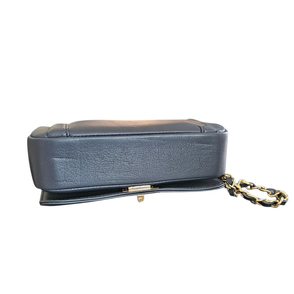 NWT - Valentino - Midnight Blue Leather Gold Chain Embossed Shoulder Bag - Picture 9 of 13